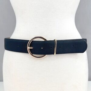 Adrienne Vittadini Womens Wide Black Belt Rose‎ Gold Round Buckle Classic S | M